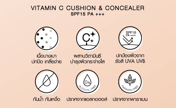 คุณสมบัติTHA by Nongchat tha_vitamin_c_cushion_concealer