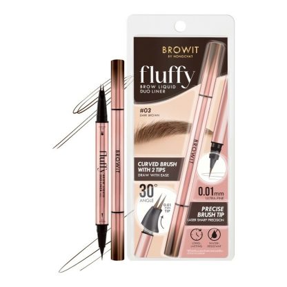 3 ฟลัฟฟี่ลิควิดดูโอ้อายไลน์เนอร์ตา-เส้นคิ้วอยู่ทรง Browit Fluffy Brow Liquid Duo Liner