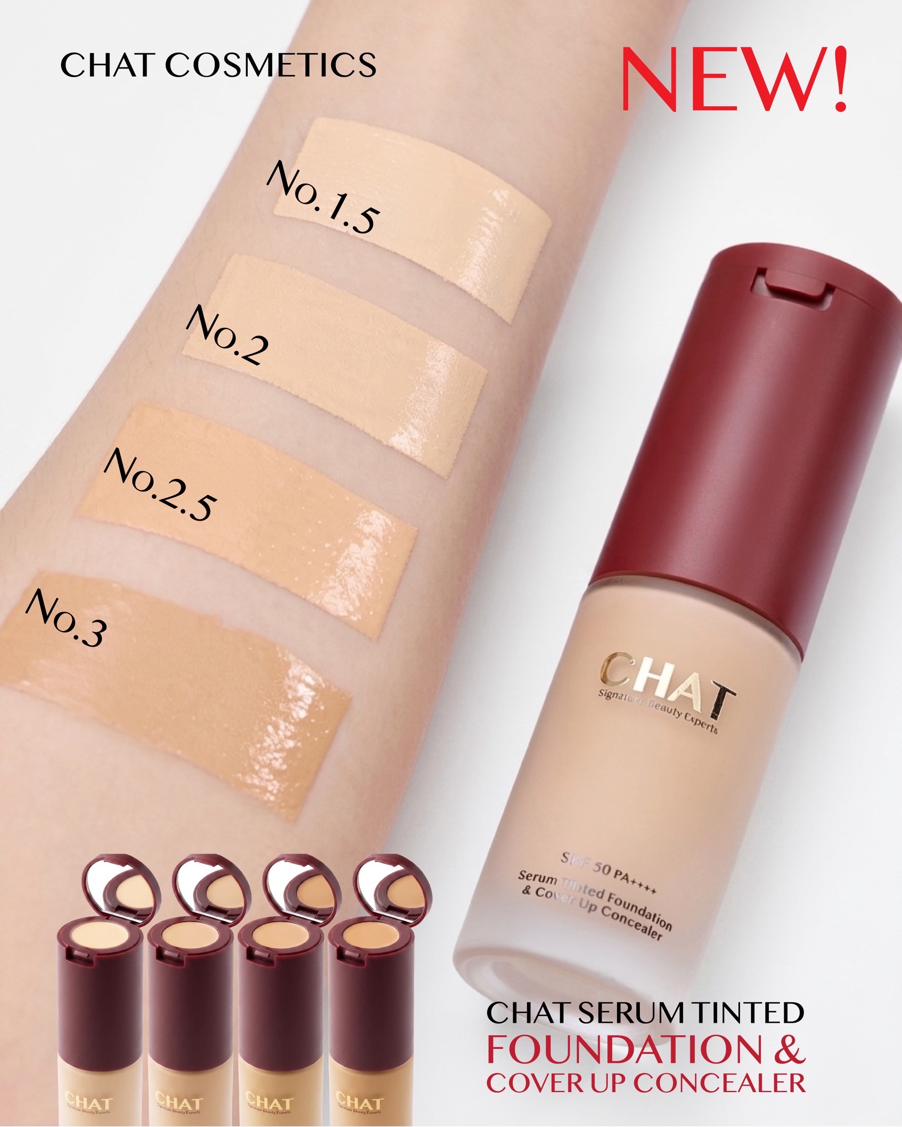CHAT SERUM TINTED FOUNDATION & COVER UP CONCEALER  (ฉัตรรองพื้นเซรั่มทินท์ แอนด์ คัฟเวอร์อัพคอนซีลเลอร์ )